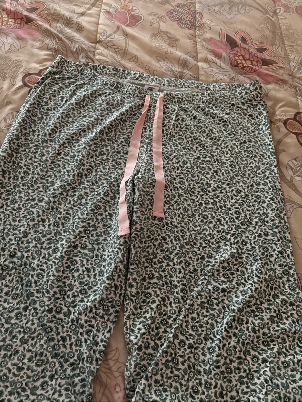 Cozy Floral Print Pajamas with solid green top.